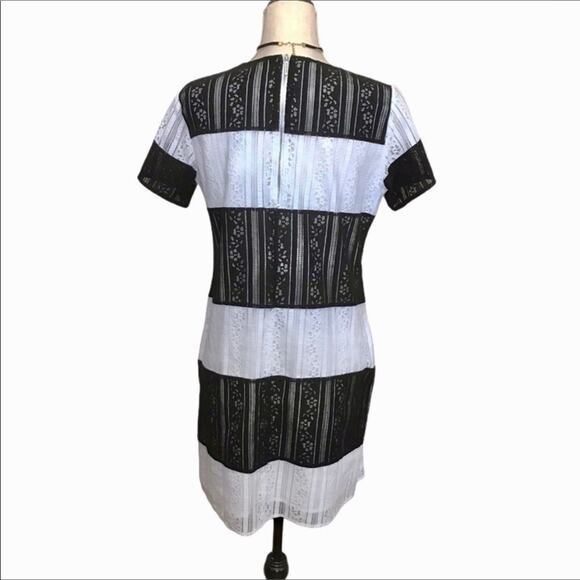 Michael Kors NWT Lace Black White Striped Mod Short Sleeved Shift Dress - Picture 5 of 8
